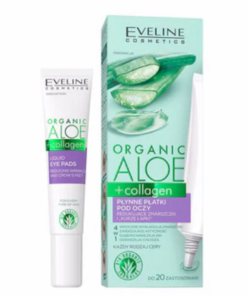 eveline organic aloe+collagen płynne płatki pod oczy redukujące zmarszczki i kurze łapki