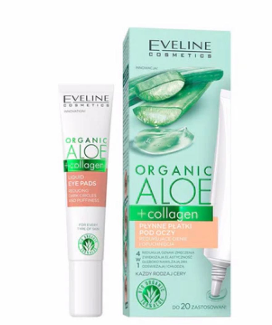eveline organic aloe+collagen płynne płatki pod oczy redukujące cienie i obrzęki